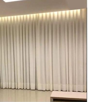 Cortina trilho suiço Duplo Forro com Linho Marfim